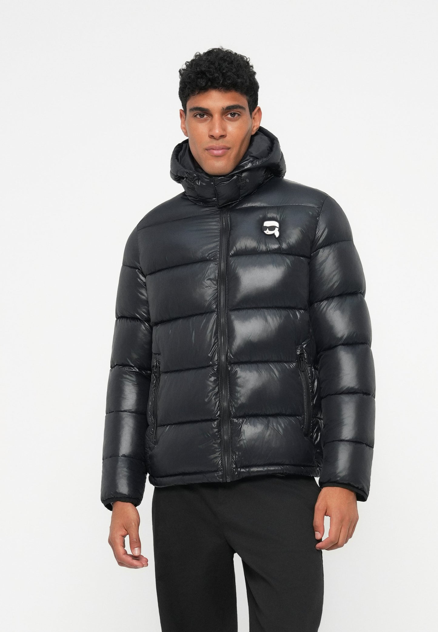 KARL LAGERFELD  IKON HOODED PUFFER JACKET Black Removable hoodie