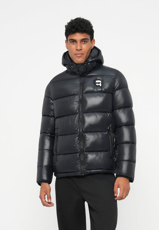 KARL LAGERFELD  IKON HOODED PUFFER JACKET Black Removable hoodie