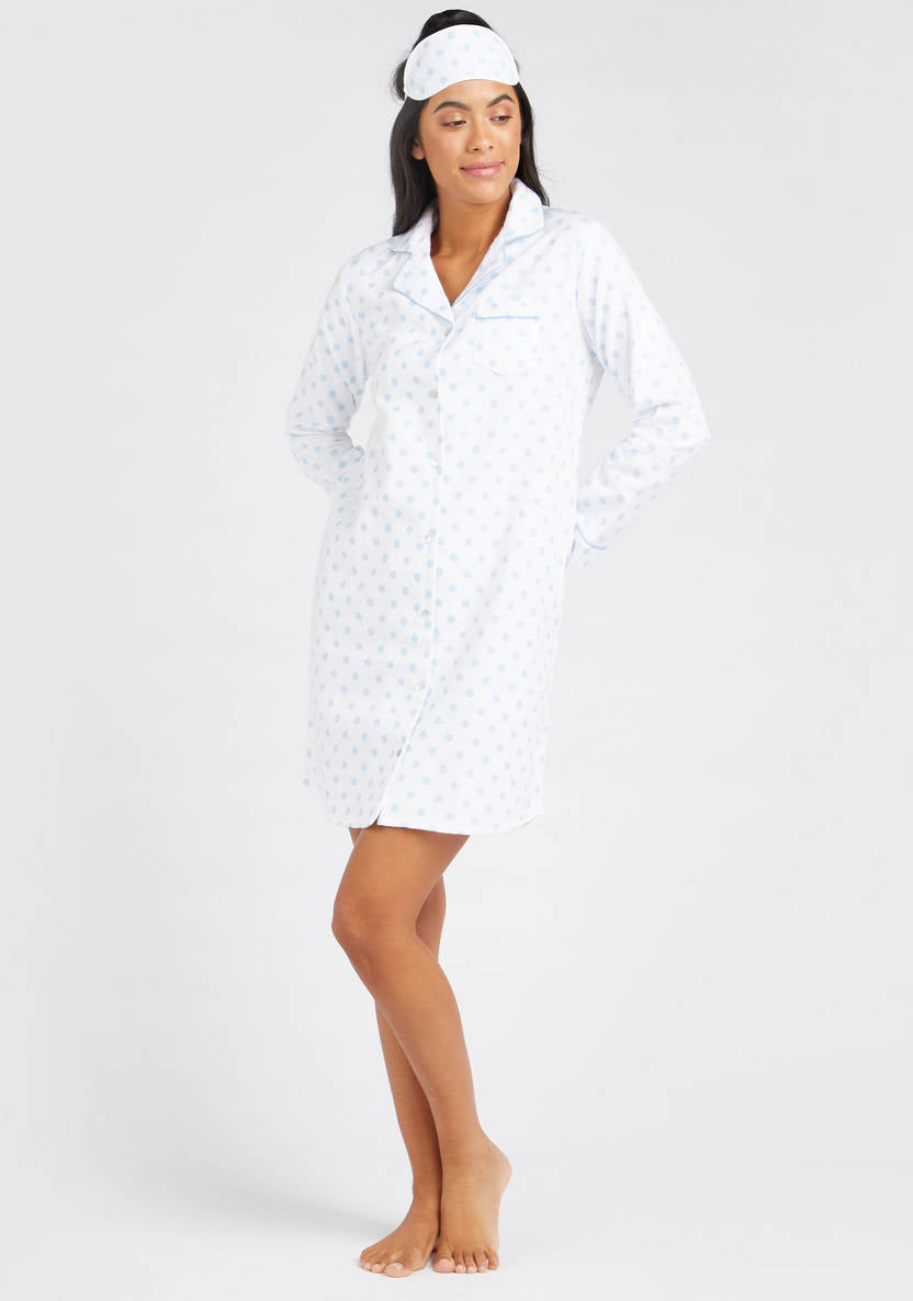 Cozy Collection long-sleeve nightshirt set with pocket and prints