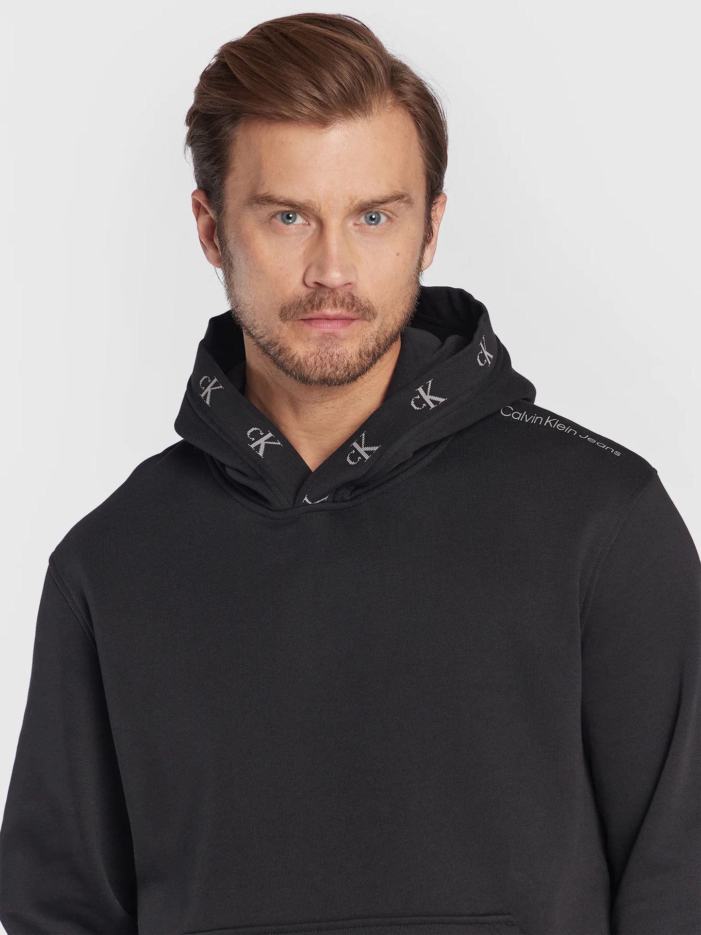 Calvin Klein HOODIE JACQUARD FLEECE   BLACK