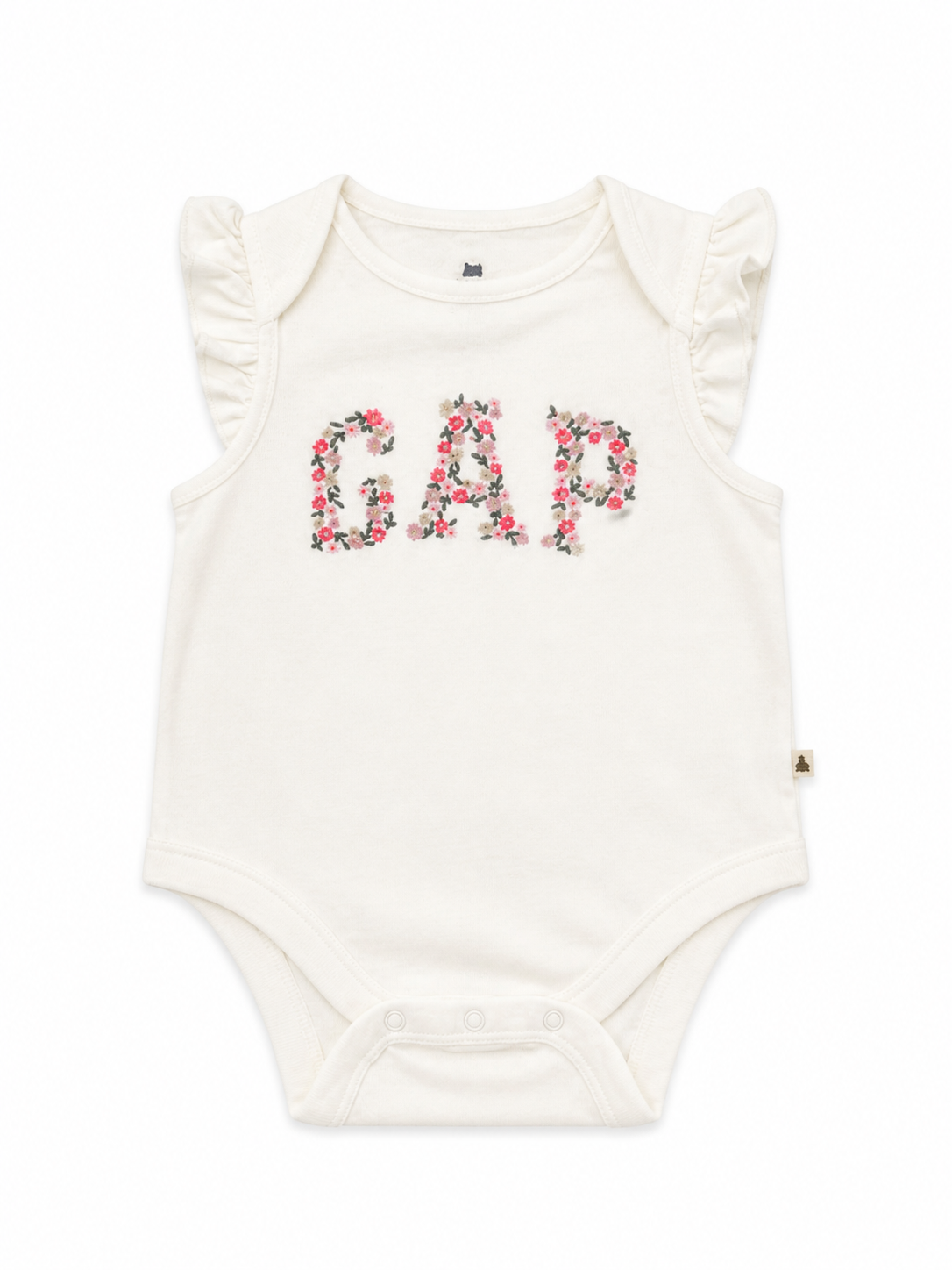 GAP Baby Floral Logo Bodysuit – Soft Cotton Sleeveless (Off-White)