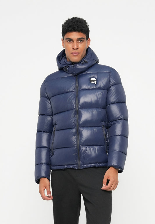 KARL LAGERFELD  IKON HOODED PUFFER JACKET NAVY Removable hoodie