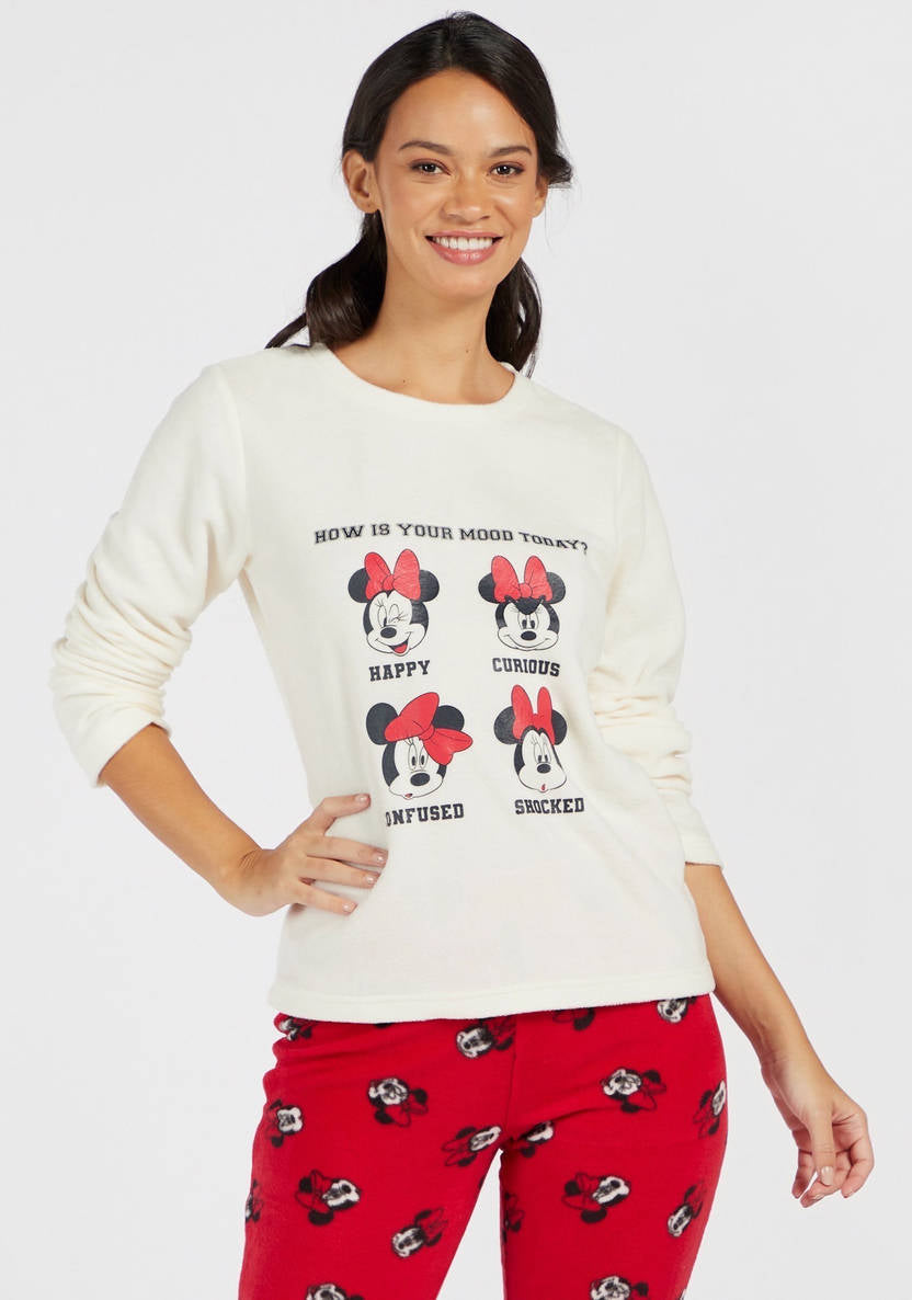Minnie Mouse Print T-shirt and All-Over Printed Pyjamas Set