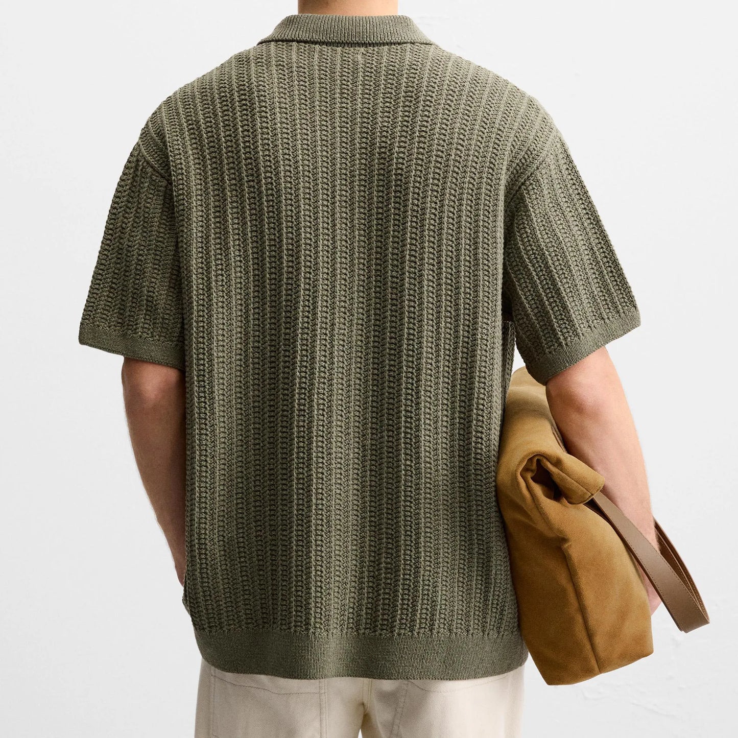 "Zara TEXTURED KNIT SHIRT olive Tricot