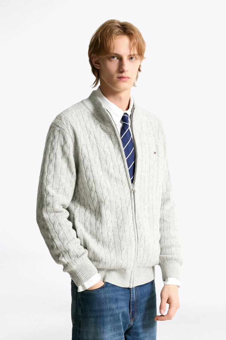 Sweater tommy hilfiger cable full zipper light beige