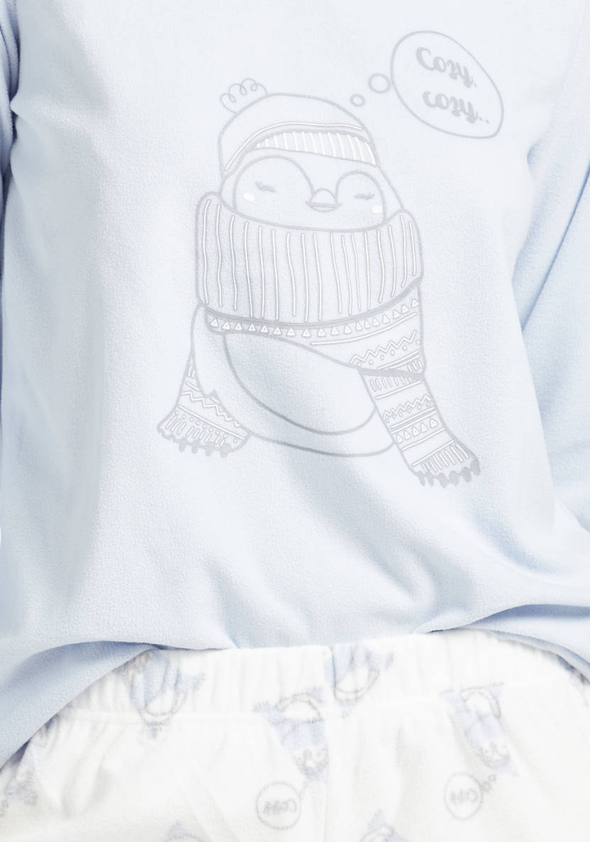 Two-piece set: long-sleeve graphic print T-shirt and printed pajama pants