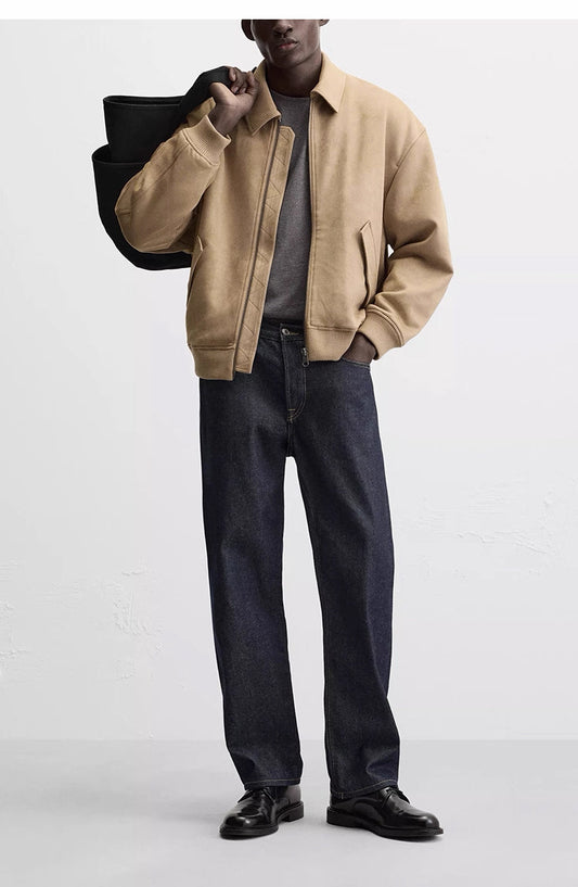 Zara Faux Suede Quilted Jacket camel