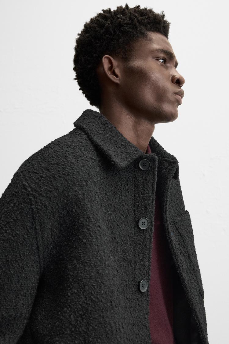 Zara bouclé jacket with patch pockets.