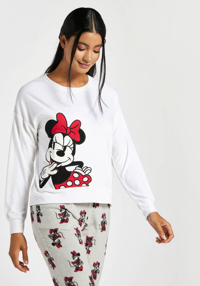 Minnie Mouse Print T-shirt with Long Sleeves and All-Over Printed Pyjamas Set