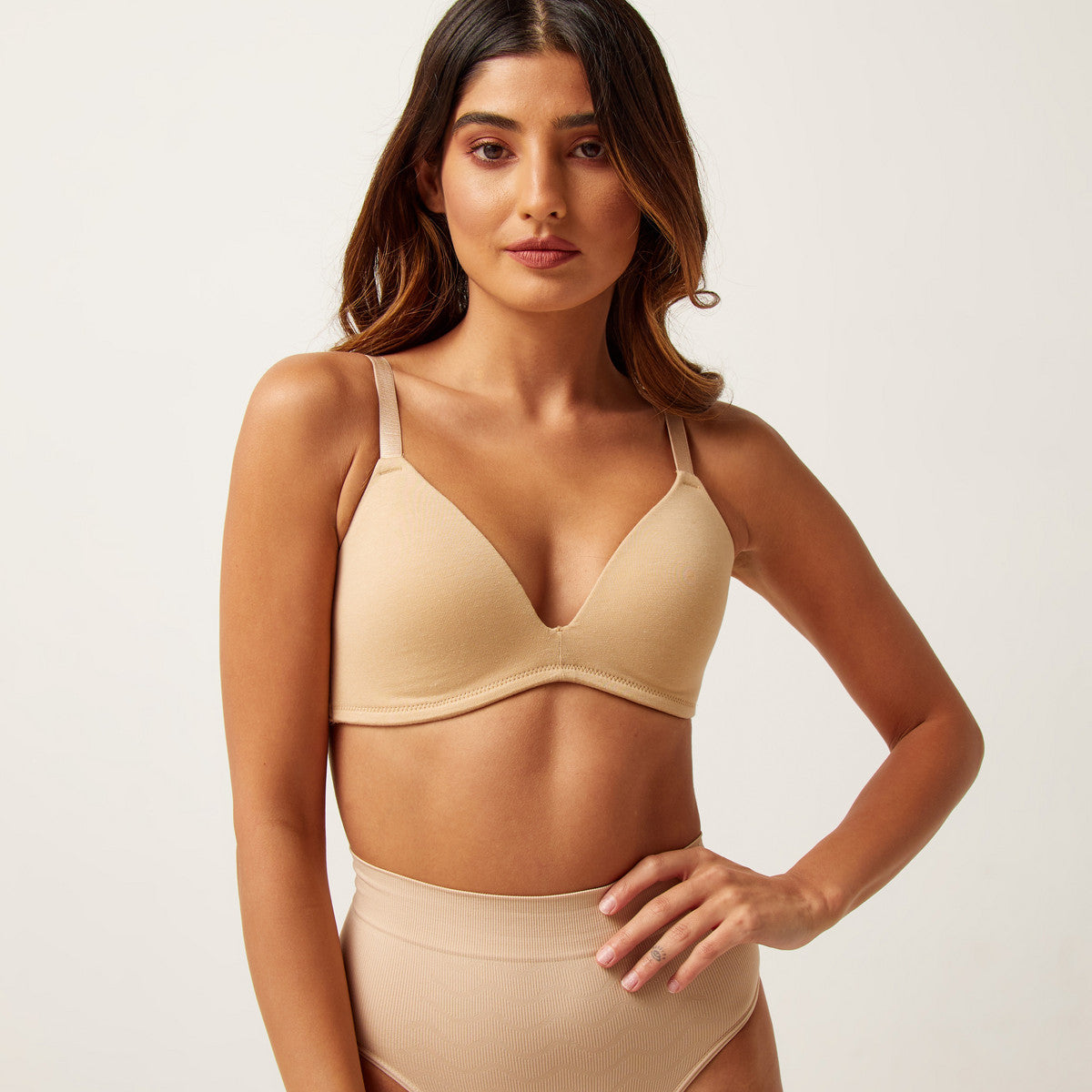 Max Solid Padded Plunge Bra with Hook and Eye Closure