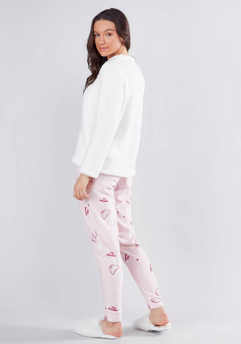 Cozy Collection Textured T-shirt with Full Length Jog Pants