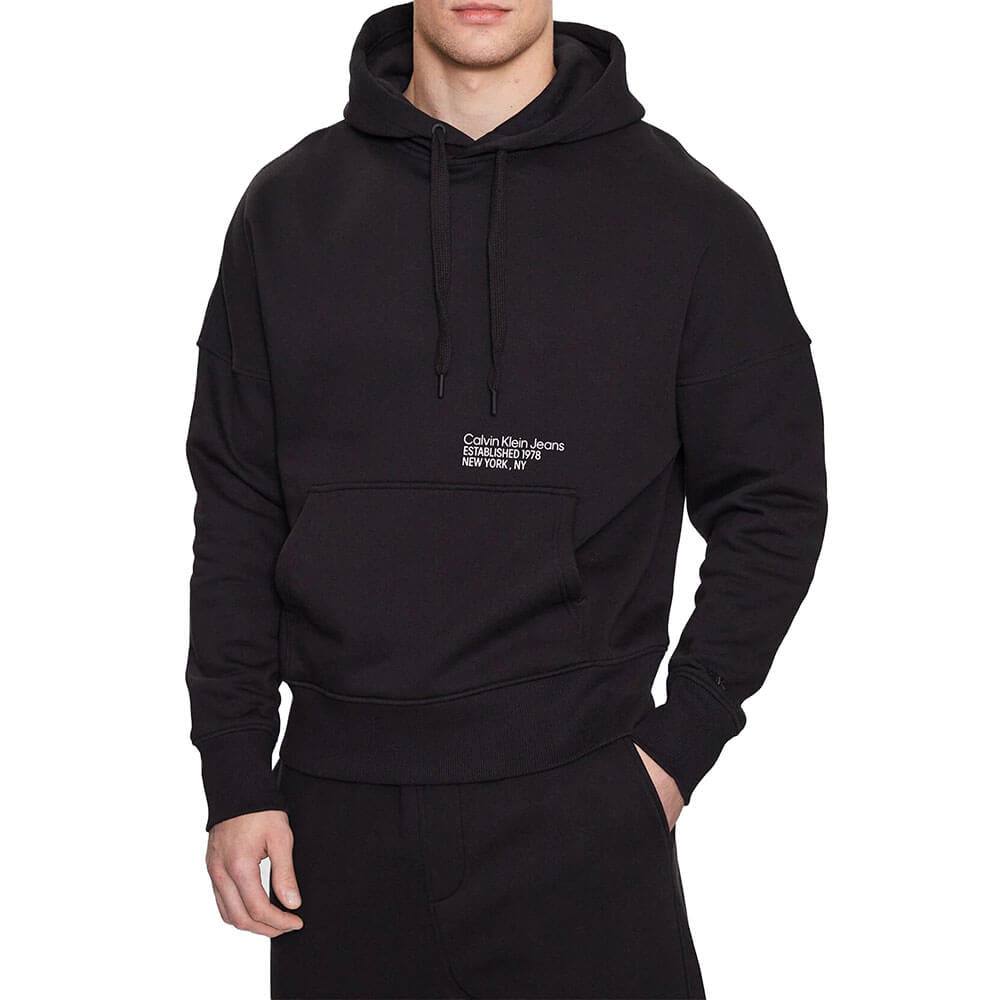 Calvin klein HOODIE LAYERED ADDRESS FLEECE  BLACK