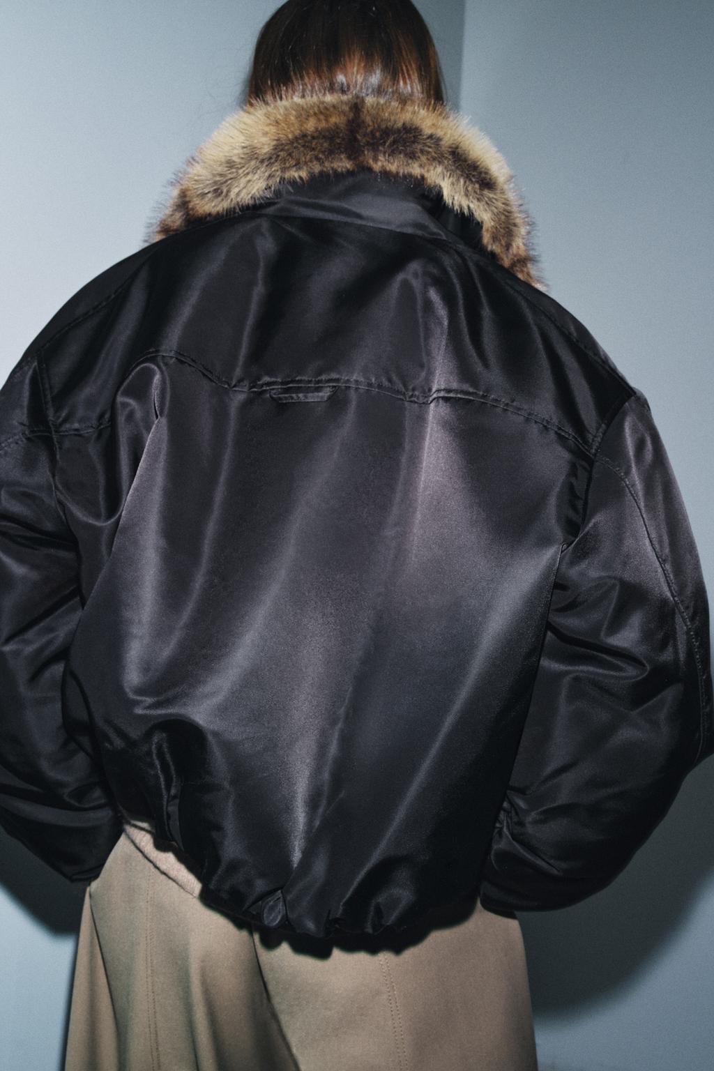 ZARA FAUX FUR COLLAR BOMBER JACKET ZW COLLECTION