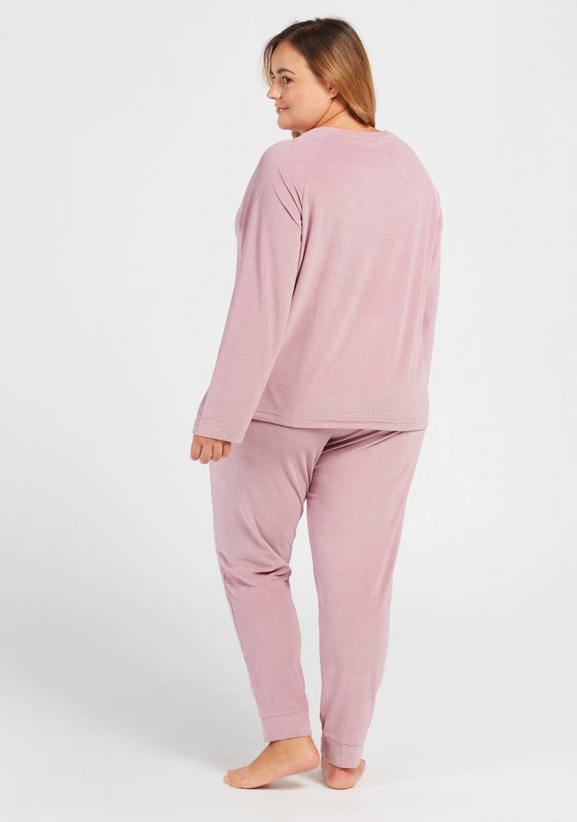 Solid Round Neck T-shirt and Full Length Pyjama Set