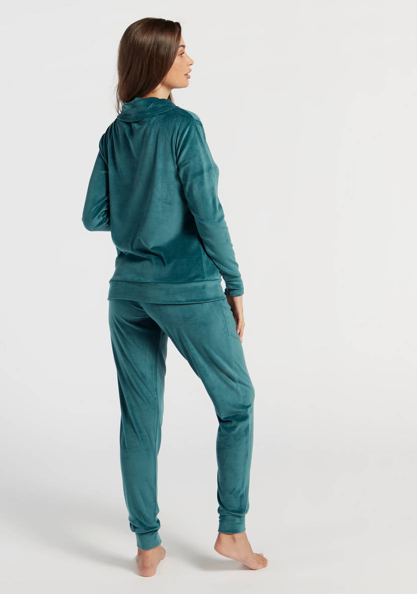 Plain long-sleeve sweatshirt and pajama pants set