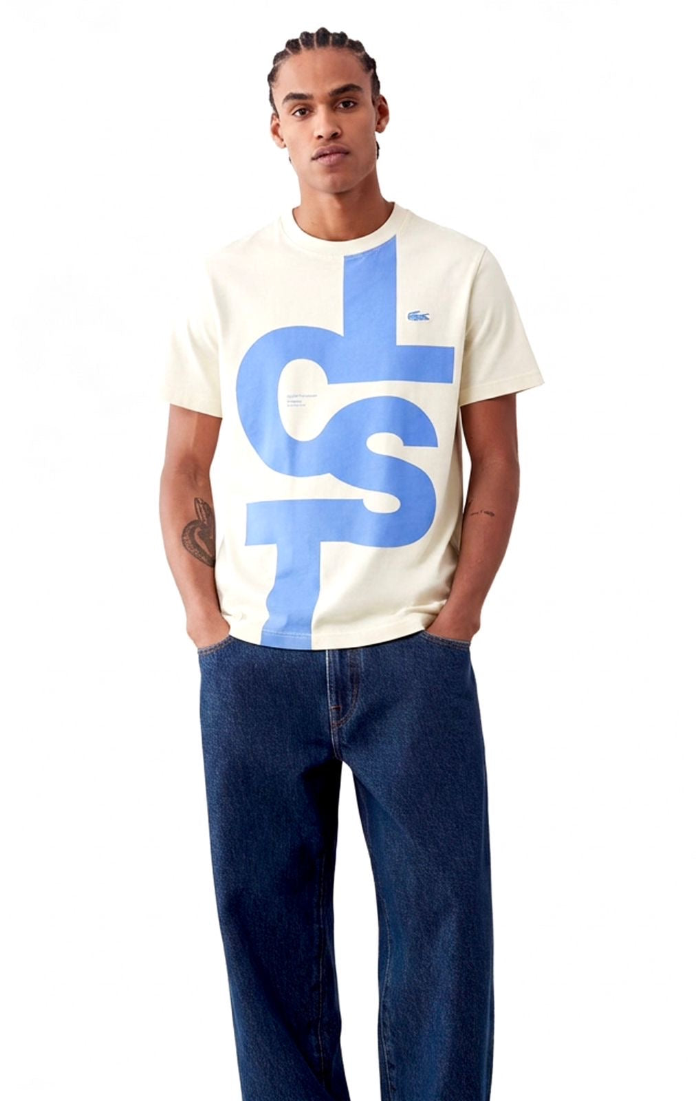 LACOTSE TSHIRT  SLIM FIT WHITE /BLU