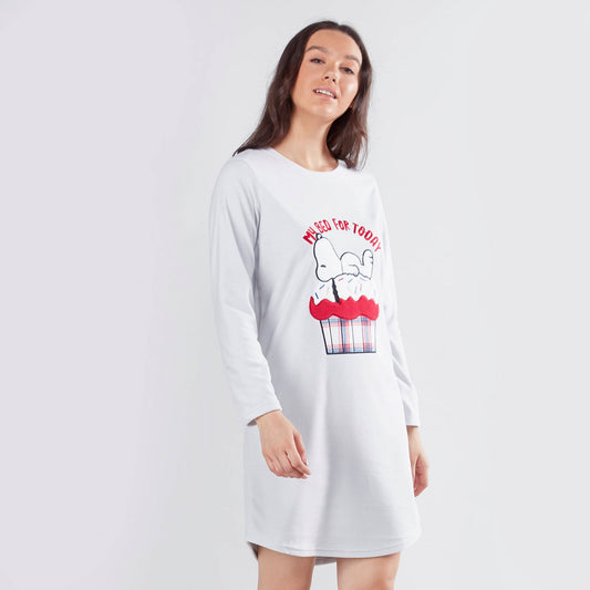 Cozy Collection Printed Sleep Dress with Round Neck and Long Sleeves