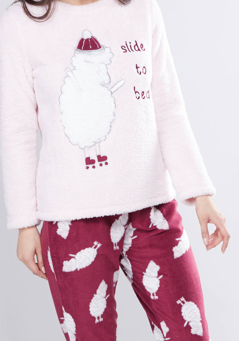 Cozy Collection textured T-shirt with round neckline and printed pajama pants set