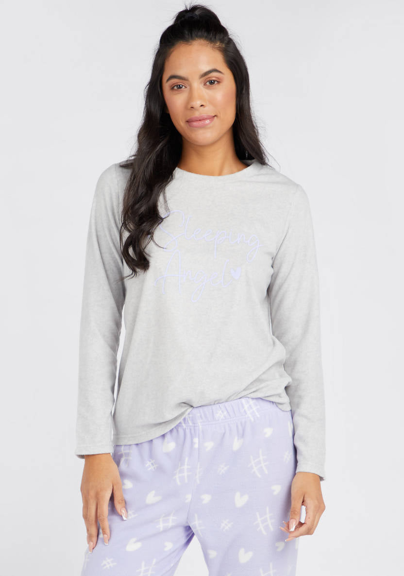 Cozy Collection Printed Round Neck T-shirt and Pyjama Set