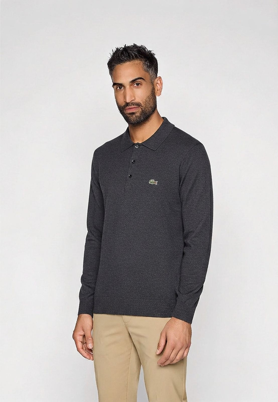 Lacoste Carded Wool Polo Sweater Dark Gray Slim Fit