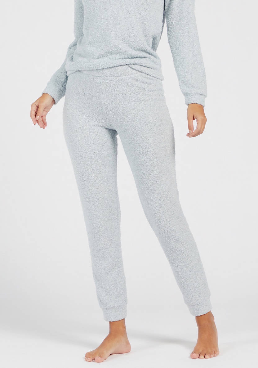 Textured Round Neck Sweatshirt and Full-Length Pyjama Set
