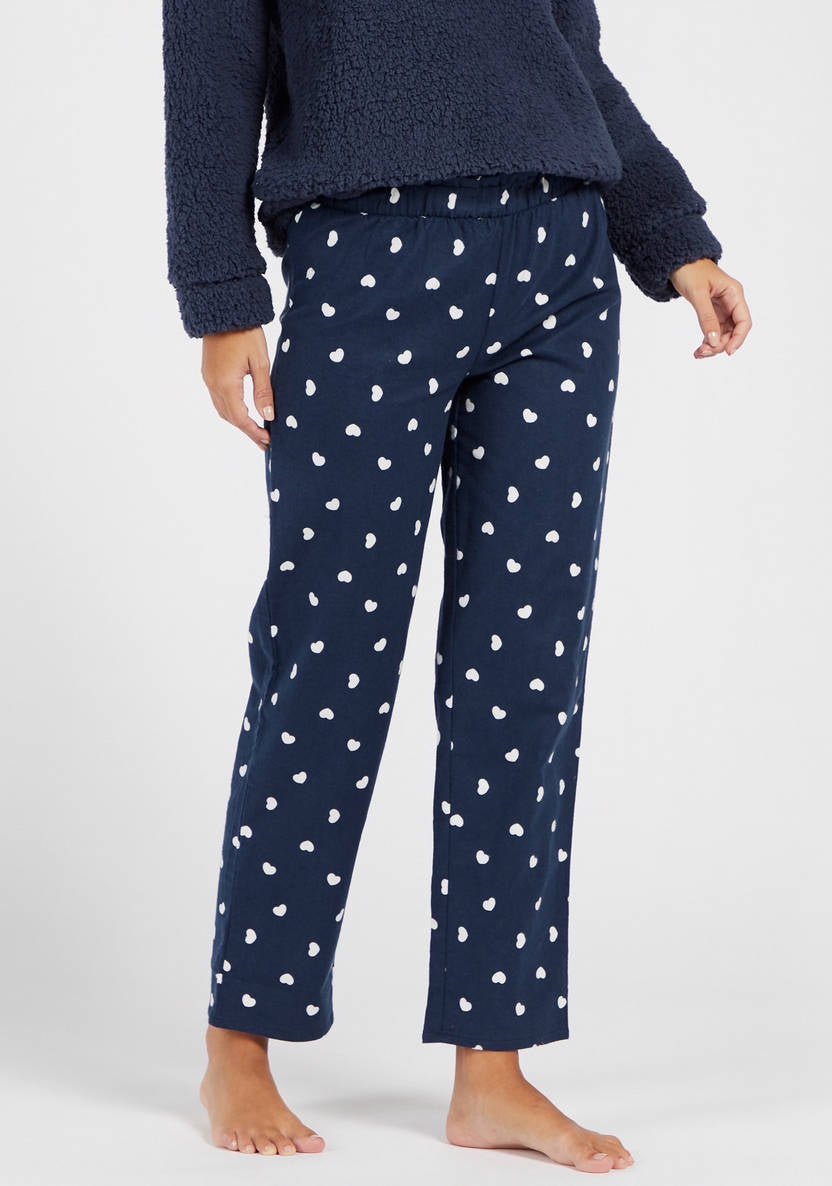 Textured Sweatshirt and All-Over Print Pyjama set