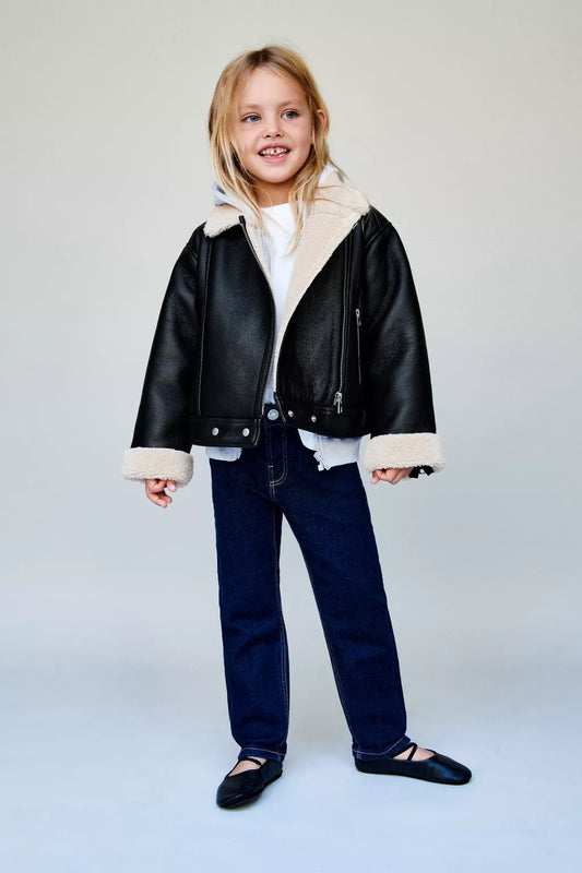 Zara FAUX LEATHER JACKET WITH FAUX SHEARLING for girls