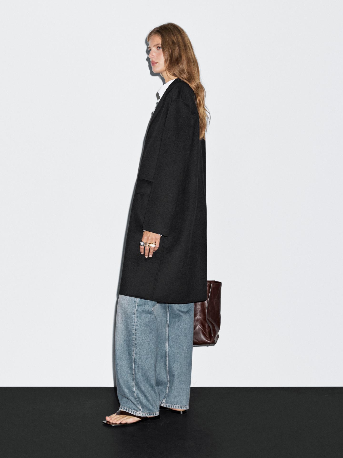 Massimo Dutti LONG WOOL BLEND COAT WOMEN BLACK oversized