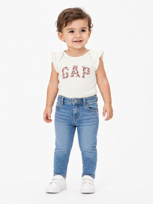 GAP Baby Floral Logo Bodysuit – Soft Cotton Sleeveless (Off-White)