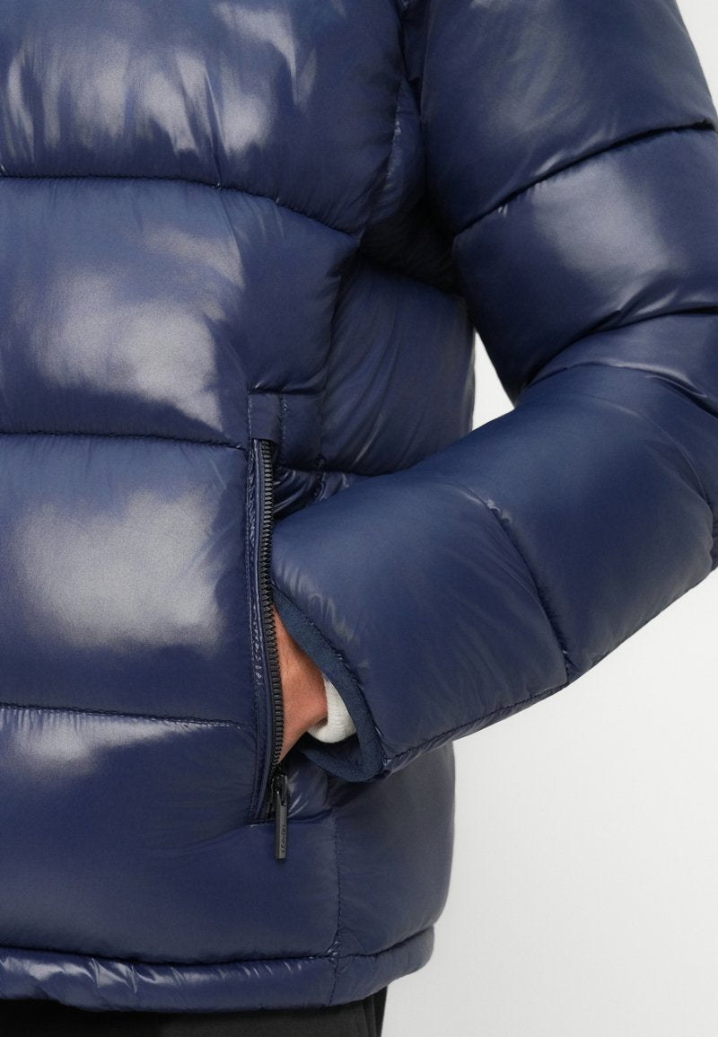 KARL LAGERFELD  IKON HOODED PUFFER JACKET NAVY Removable hoodie