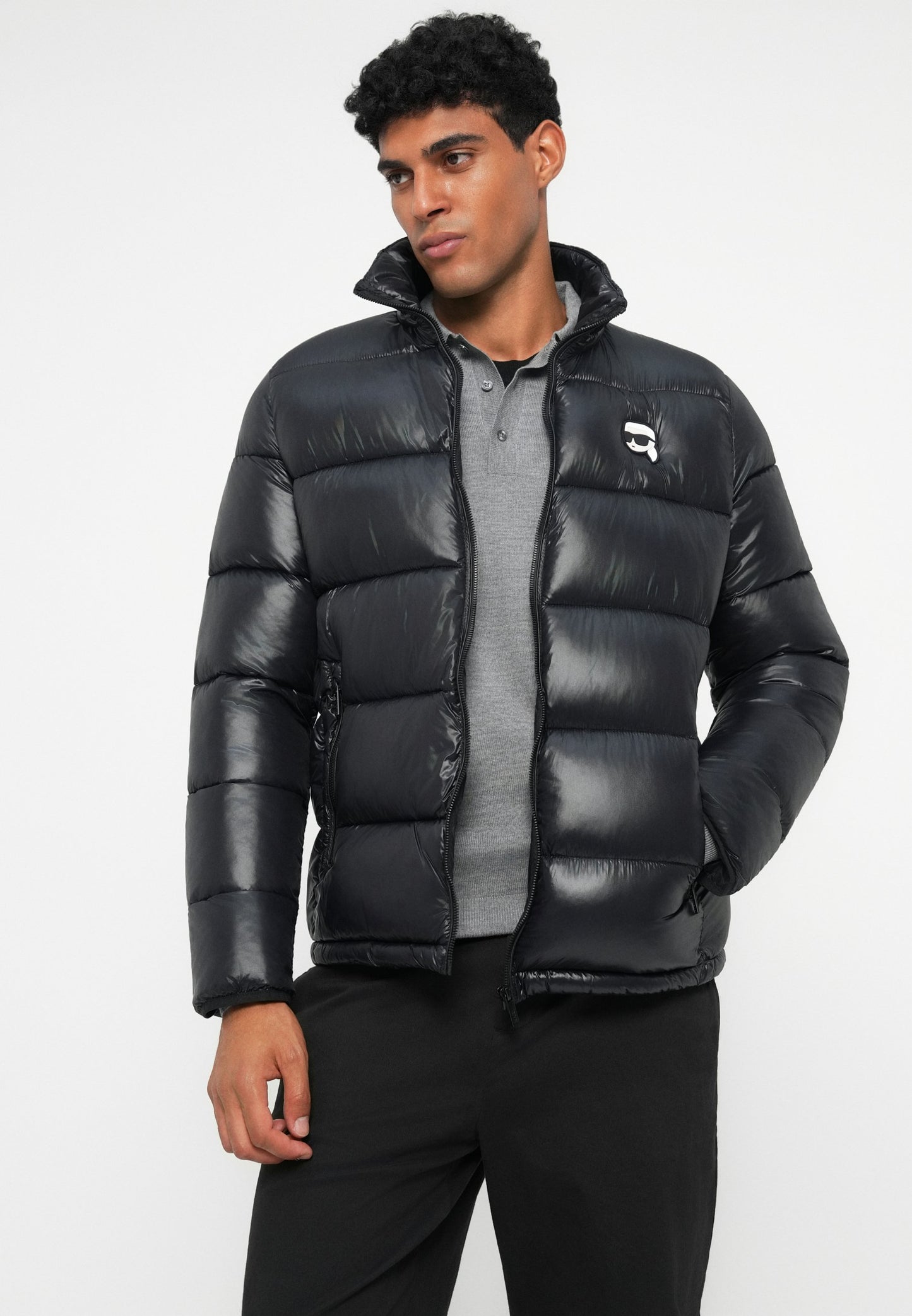 KARL LAGERFELD  IKON HOODED PUFFER JACKET Black Removable hoodie