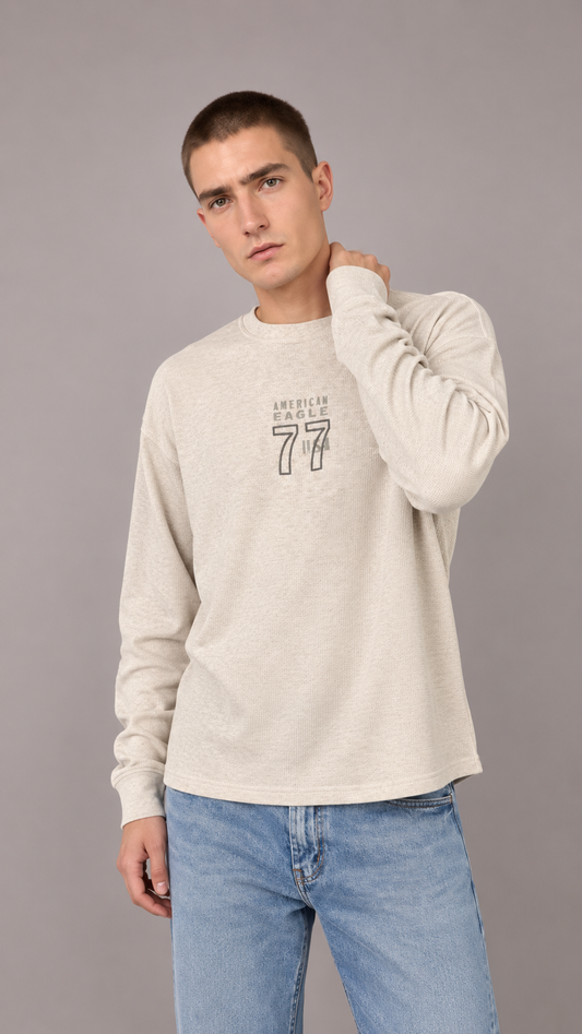 American Eagle Textured Long-Sleeve T-Shirt – Cream