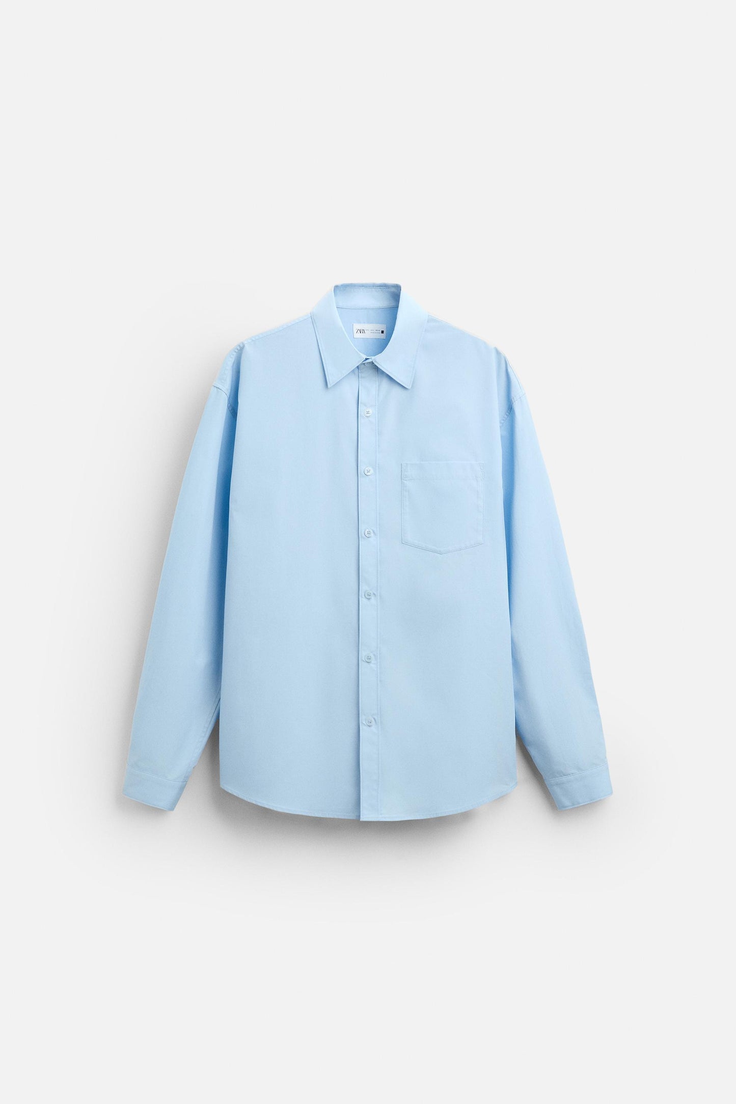 Zara relaxed Pocket poplin shirt baby blue FIT BIGGER