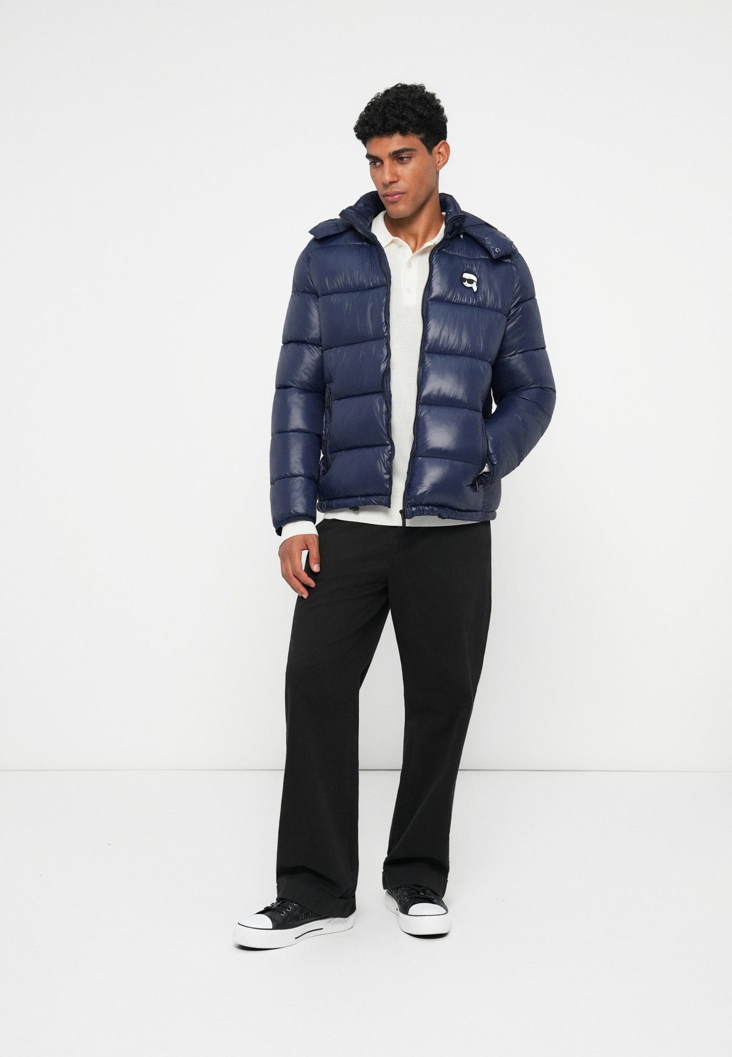 KARL LAGERFELD  IKON HOODED PUFFER JACKET NAVY Removable hoodie