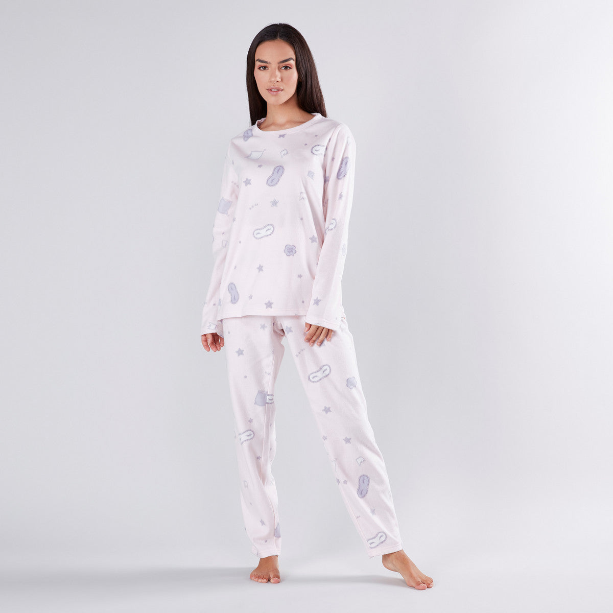 Cozy Collection Printed Round Neck T-shirt and Pyjama Set