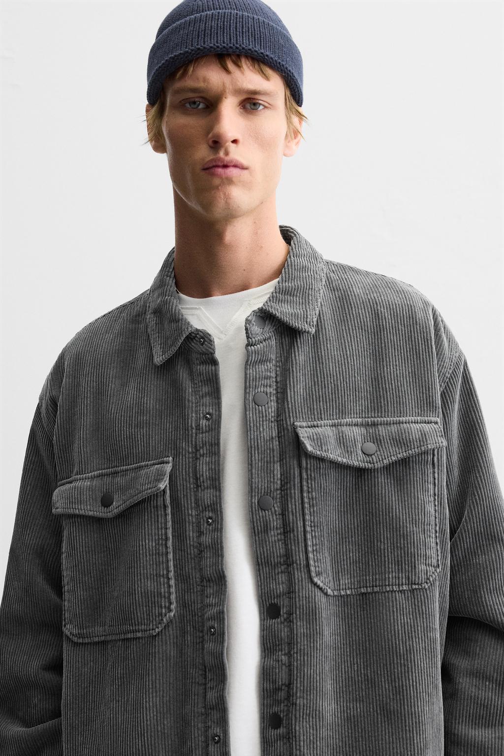 Over Shirt Zara Suede Shirt dark gray
