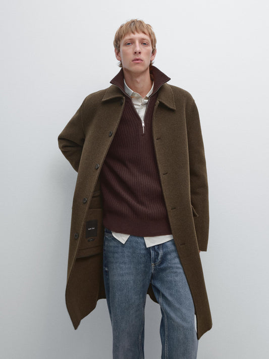 Massimo Dutti LONG DOUBLE WOOL BLEND COAT