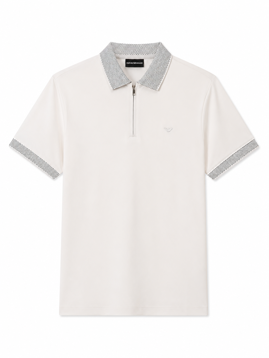 Emporio Armani polo shirt features a distinctively patterned collar