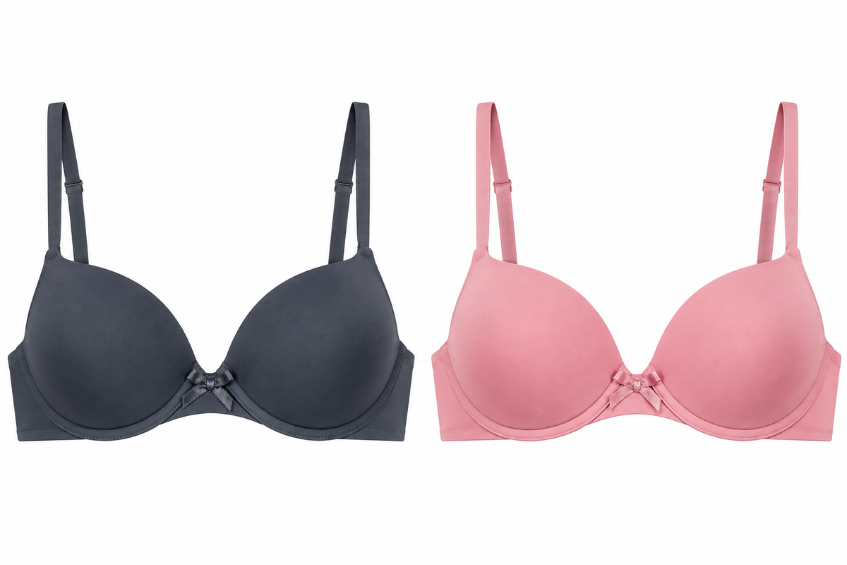 Max Plain Padded Plunge Bra with Adjustable Straps – 2-Piece Set