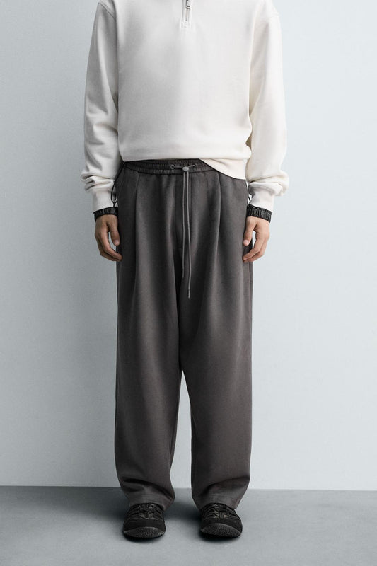 ZARA FAUX SUEDE PLEATED TROUSER GRAY