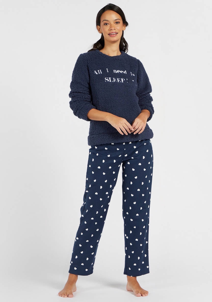 Textured Sweatshirt and All-Over Print Pyjama set
