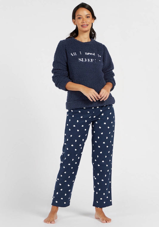 Textured Sweatshirt and All-Over Print Pyjama set