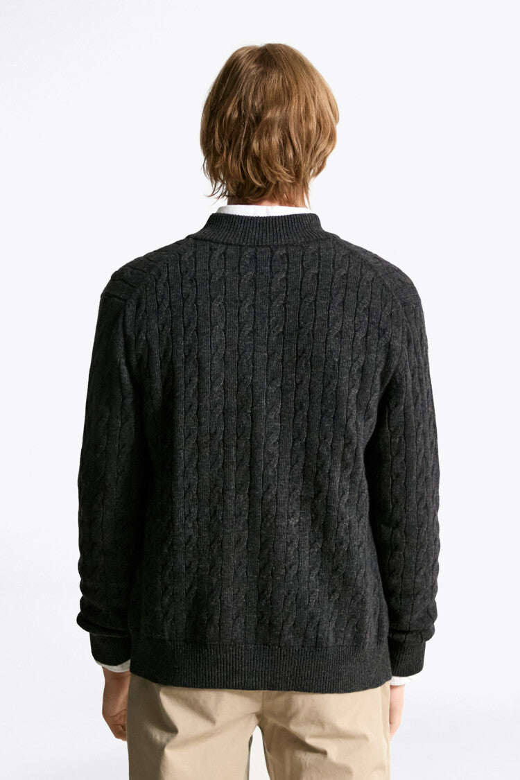 Sweater tommy hilfiger cable full zipper dark gray
