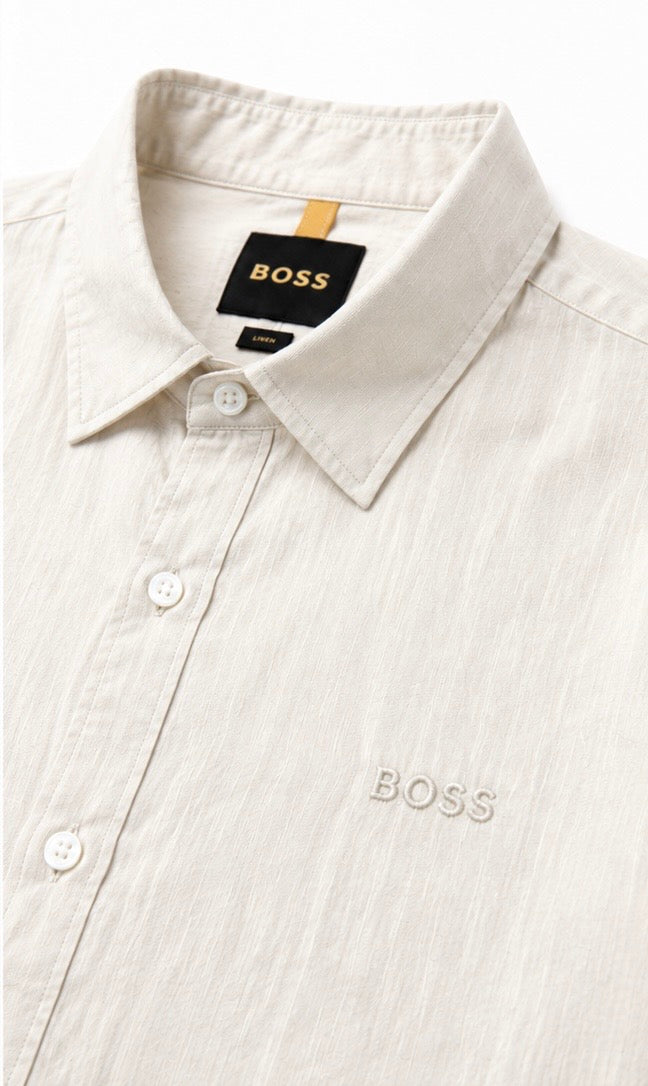BOSS offwhite Relegant  Slim Fit 100% Linen Shirt