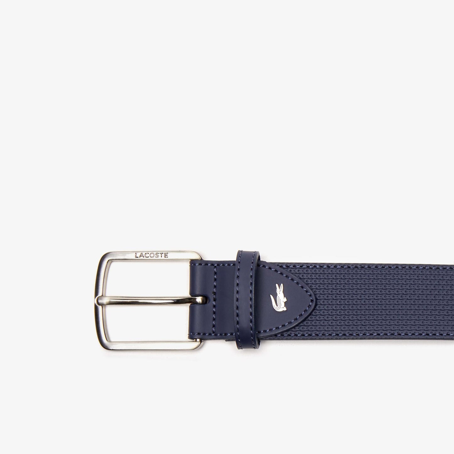 LACOSTE LEATHER BELT NAVY  SLVR LOGO 110 CM
