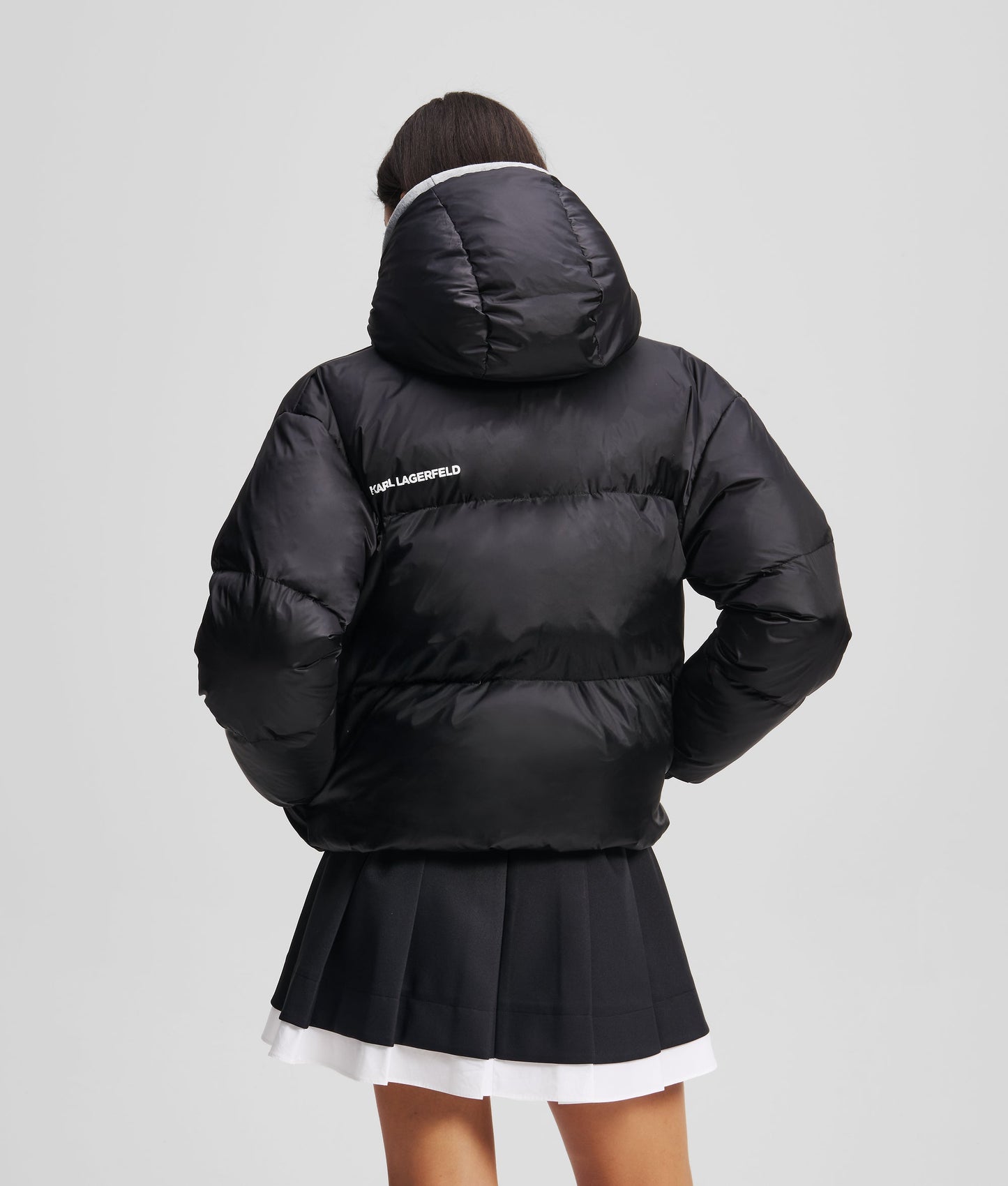 Karl Lagerfeld Women's Black Ikon Puffer 
Jacket Removable hoodie