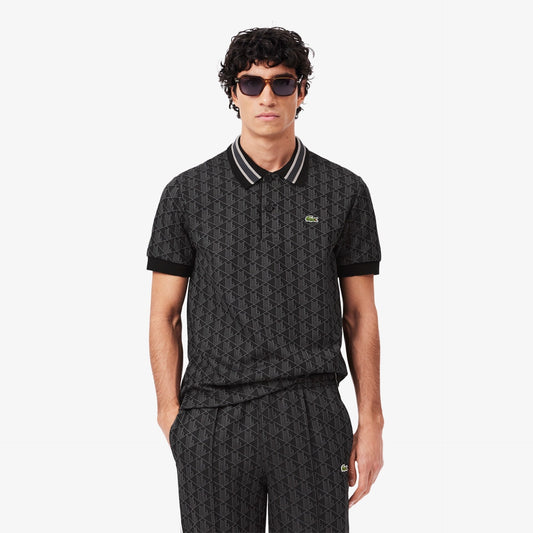 Lacoste Monogram Jacquard Polo Shirt black