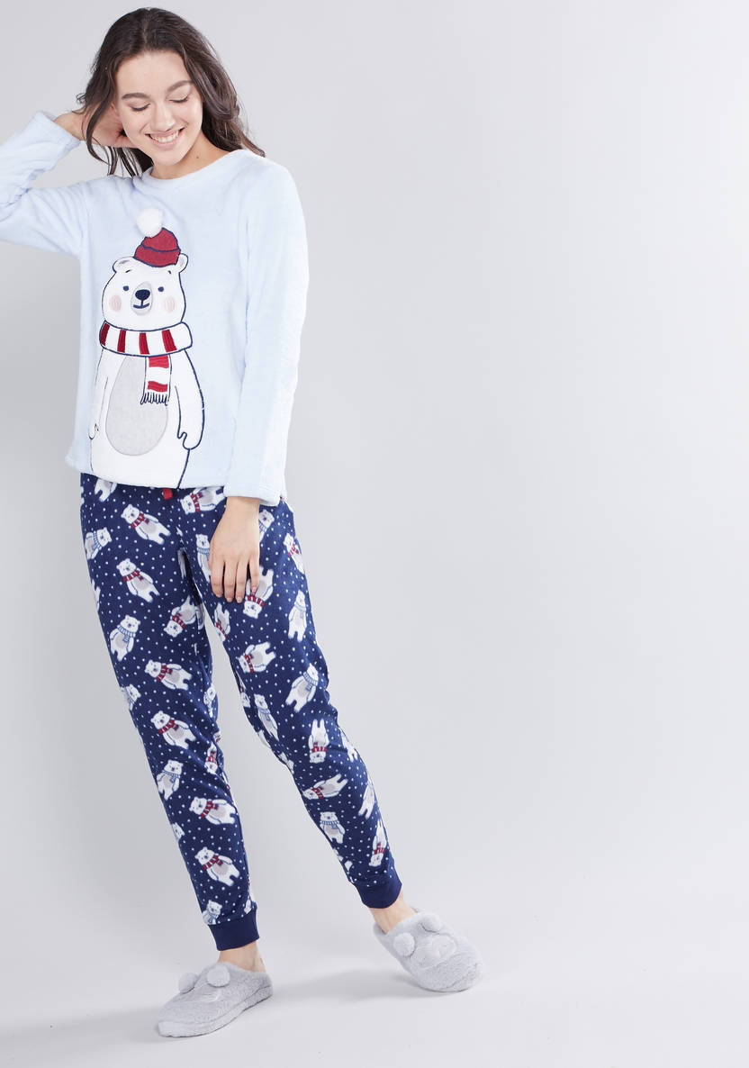 Cozy Collection Round Neck T-shirt and Printed Pyjama Set