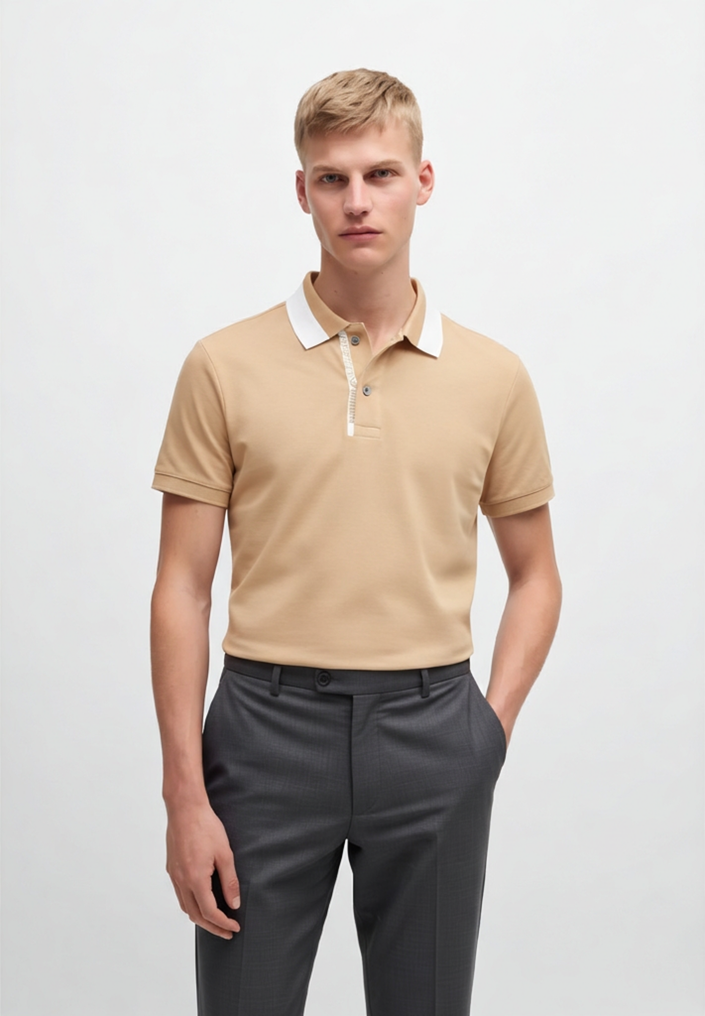 EMPORIO ARMANI POLO TSHIRT SLIM FIT WHITE COLLAR CAFFEE