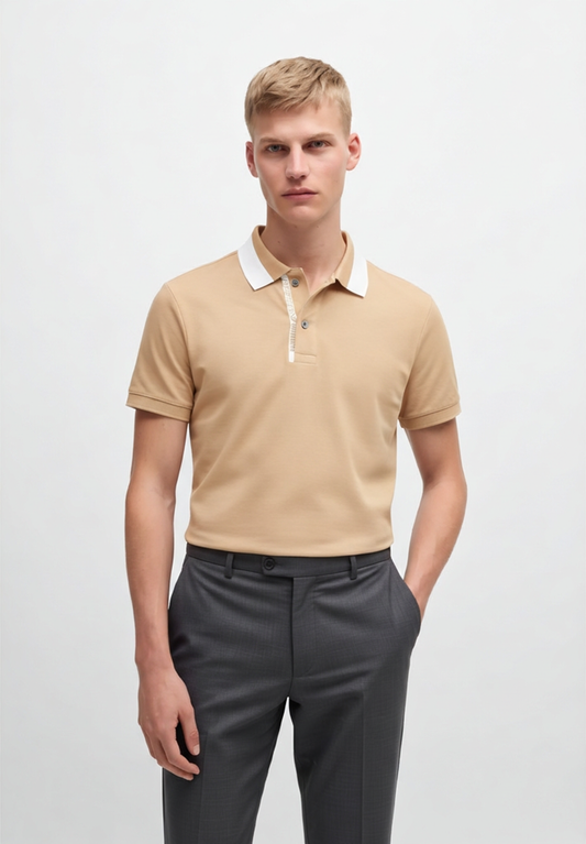 EMPORIO ARMANI POLO TSHIRT SLIM FIT WHITE COLLAR CAFFEE